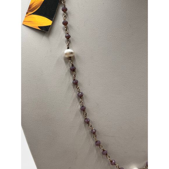 Sterling Silver White Freshwater Pearl Amethyst Beaded Single strand Necklace - Picture 3 of 11